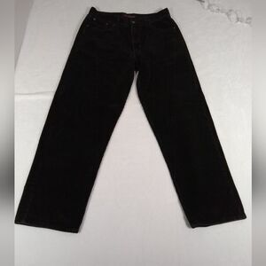 Men's Soft Black Wide Corduroy Vintage Relaxed Classics Fit Pants Flat Front